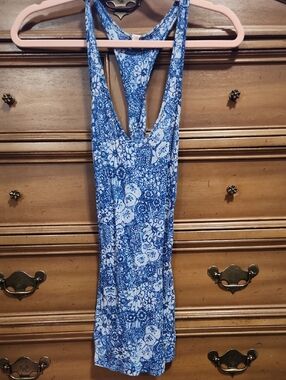 Blue Floral Racerback Tank Top